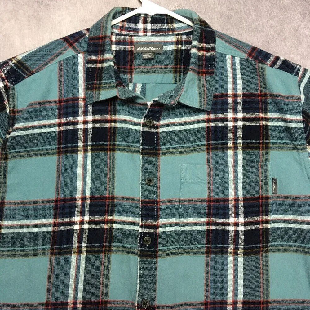 Eddie Bauer Mens Plaid Flannel‎ Shirt size XXL Long Sleeve Button Up Pocket Blue